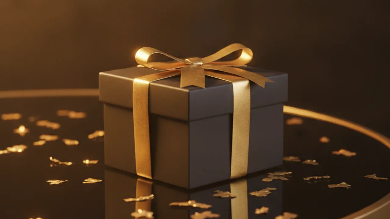 Black gift box with a gold ribbon